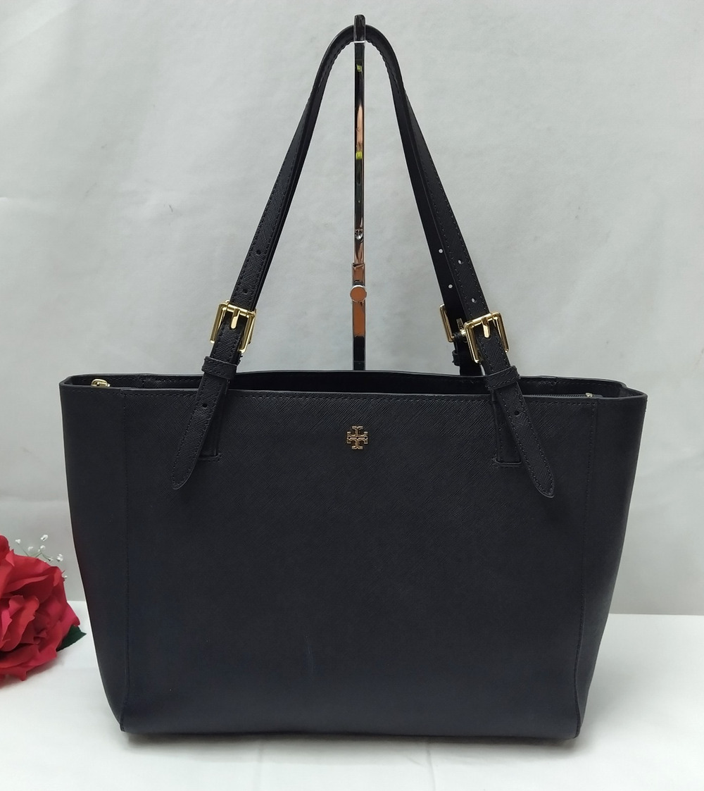 Tory Burch Black Leather Double Handles Tote Bag